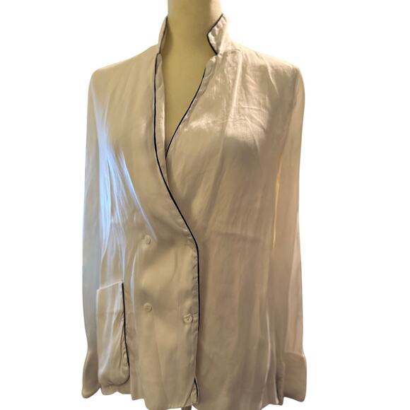 Zara Trafaluc Collection Double Breasted White Silk Blazer, Size Medium - Picture 2 of 6
